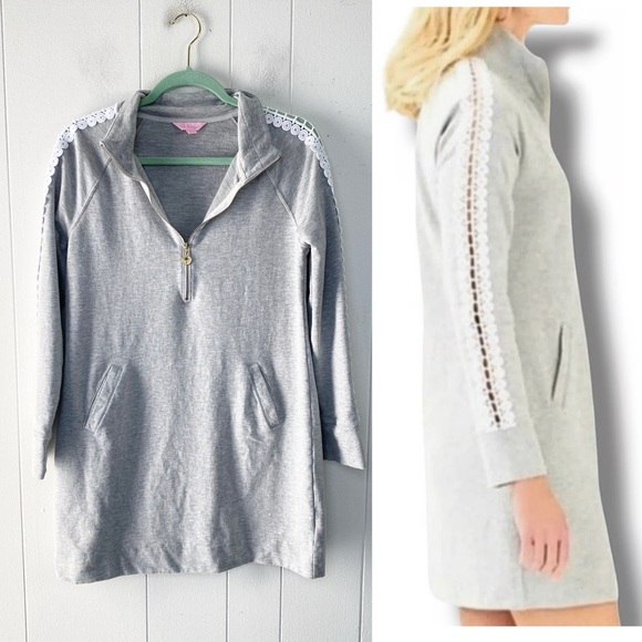 Lilly Pulitzer Dresses & Skirts - Lilly Pulitzer Skipper Popover Lace Sleeve Dress Heathered Grey Size Medium